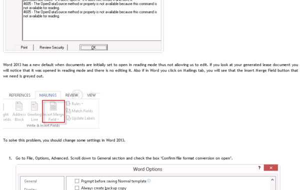 Mail Merge Object Error in Word 2013