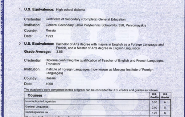 University Diploma Evaluated by ECE 1